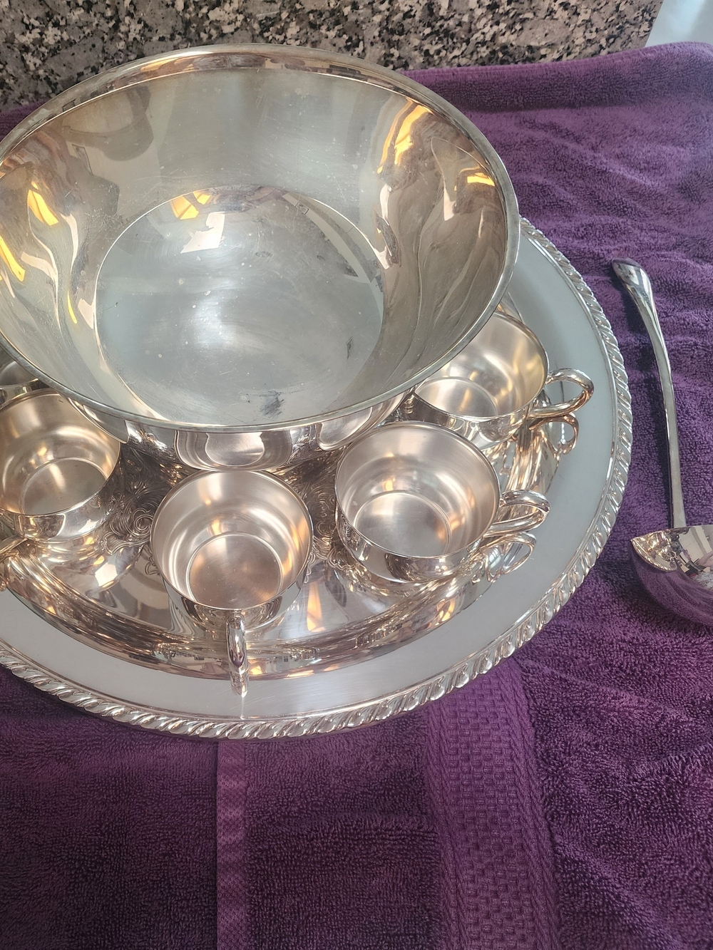 Oneida Silver-Tone Punch Bowl Set with Tray and Cups